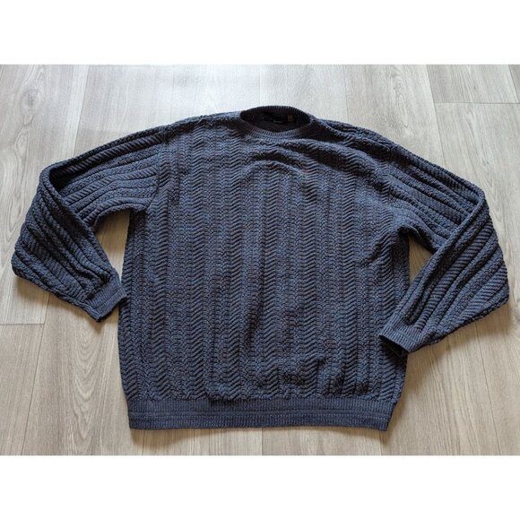Bill Blass Navy Cable Knit Sweater L Crewneck Long Sleeve Made In USA - Picture 1 of 4